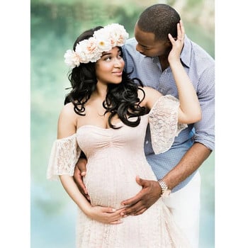 Long Maternity Photography Props Φόρεμα εγκυμοσύνης Φωτογραφία Φορέματα εγκυμοσύνης για φωτογράφιση έγκυο φόρεμα μάξι με δαντέλα