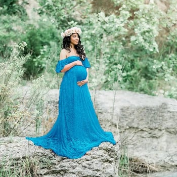 Long Maternity Photography Props Φόρεμα εγκυμοσύνης Φωτογραφία Φορέματα εγκυμοσύνης για φωτογράφιση έγκυο φόρεμα μάξι με δαντέλα