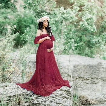 Long Maternity Photography Props Φόρεμα εγκυμοσύνης Φωτογραφία Φορέματα εγκυμοσύνης για φωτογράφιση έγκυο φόρεμα μάξι με δαντέλα