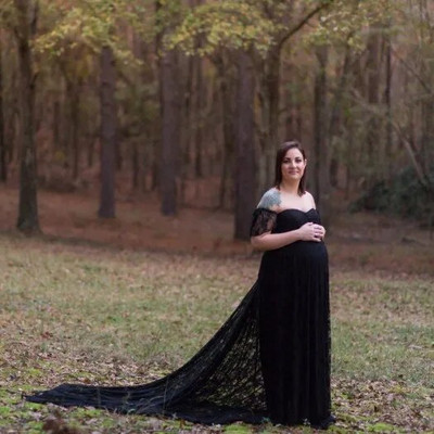 CHCDMP Seksi duga haljina bez naramenica od čipke za trudnice, trudnice za bebe, maksi haljina za trudnice, ljetni otmjeni rekviziti za fotografije