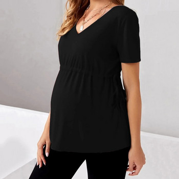Μπλουζάκια μητρότητας Μπλουζάκι με κοντό μανίκι στο πλάι Ruching T-shirt εγκυμοσύνης με στρογγυλή λαιμόκοψη μονόχρωμο μπλουζάκι μπλουζάκι καλοκαιρινά ρούχα