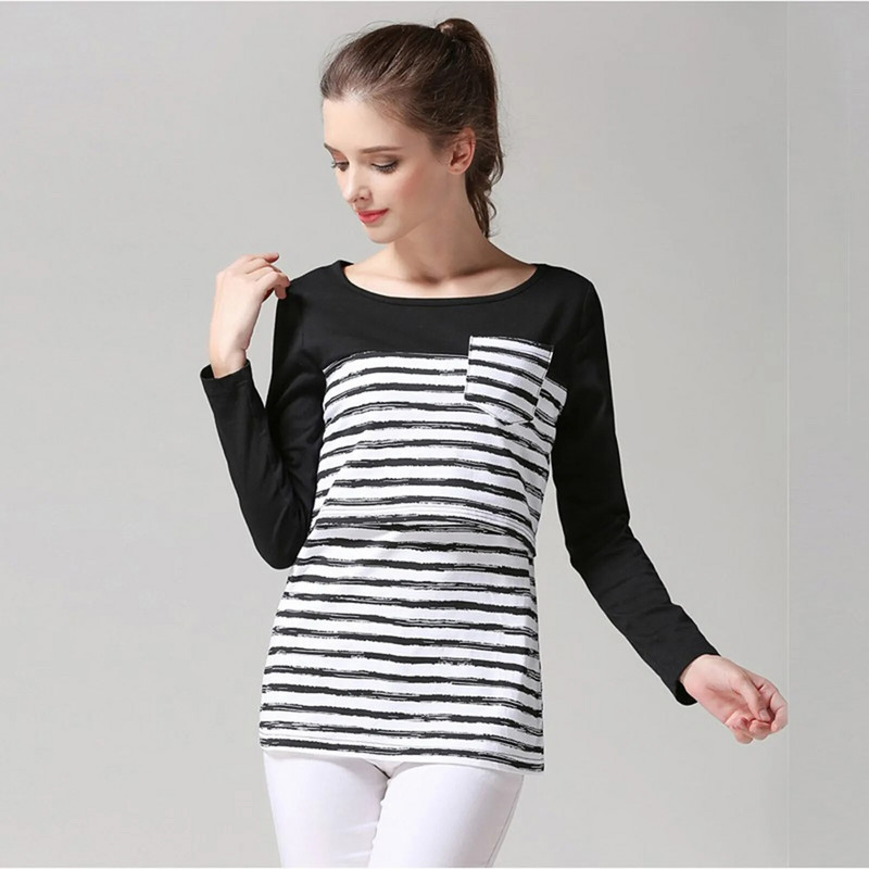 Nova jesenska majica za trudnice i dojenje Majice dugih rukava za trudnice s prugama za trudnice Majice za dojenje Majice za trudnice