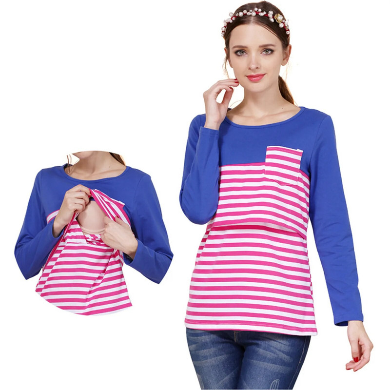 Nova jesenska majica za trudnice i dojenje Majice dugih rukava za trudnice s prugama za trudnice Majice za dojenje Majice za trudnice