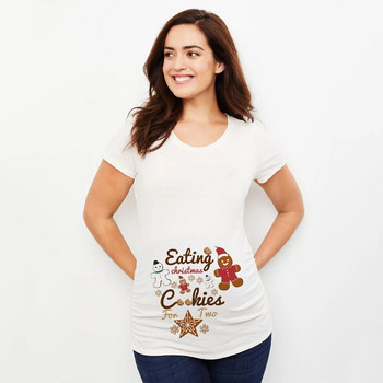 Τρώγοντας χριστουγεννιάτικα μπισκότα για δύο Έγκυος μπλουζάκι Γυναικεία μπλούζα εγκυμοσύνης Χριστουγεννιάτικα πουκάμισα εγκυμοσύνης Ρούχα για γυναίκες εγκυμοσύνης