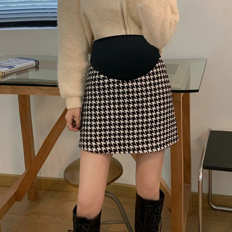 Grūtniecēm rudens apģērbi vēdersvārki Vintage rūtaini grūtnieču vilnas svārki Leoparda svītraini grūtniecības A līnijas svārki