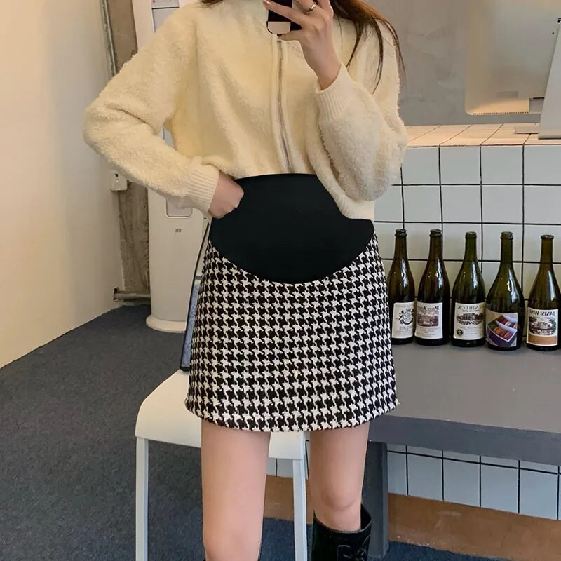 Grūtniecēm rudens apģērbi vēdersvārki Vintage rūtaini grūtnieču vilnas svārki Leoparda svītraini grūtniecības A līnijas svārki