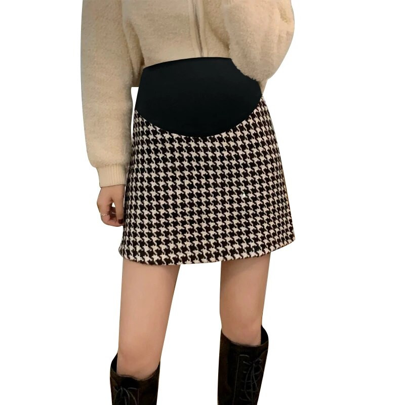 Grūtniecēm rudens apģērbi vēdersvārki Vintage rūtaini grūtnieču vilnas svārki Leoparda svītraini grūtniecības A līnijas svārki