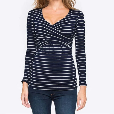 Kényelmes és légáteresztő kismama ruházat terhes női V-nyakú kereszt hosszú ujjú szoptatós ruházat terhes póló