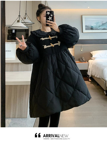 Παλτό εγκυμοσύνης γιακάς Peter Pan Χειμερινά μαύρα χοντρά ζεστά ρούχα για έγκυες γυναίκες Ρούχα εγκυμοσύνης Plus size Vintage μπουφάν