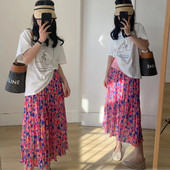 Modes apdruka Grūtnieču vasaras svārki ar augstu vidukli grūtniecēm ar kroku ziediem svārki gari brīvi grūtniecības šifona svārki