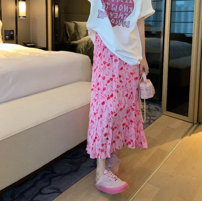 Modes apdruka Grūtnieču vasaras svārki ar augstu vidukli grūtniecēm ar kroku ziediem svārki gari brīvi grūtniecības šifona svārki