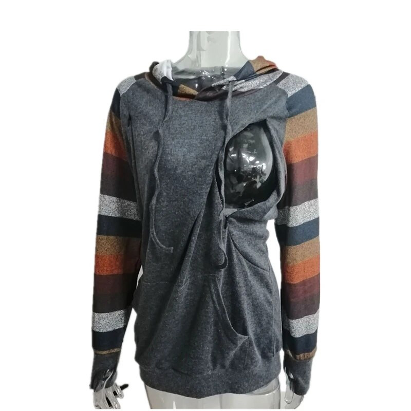 Majica s kapuljačom za dojilje Ženska majica dugih rukava za dojenje Jesen Zima Za dojenje Odjeća za trudnice i trudnice, velika veličina