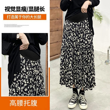 Μπεζ μαύρη έγκυος γυναίκα Vintage φλοράλ φούστες Ψηλόμεση Φούστα κοιλιάς εγκυμοσύνης Fashioin Printing Pregnancy πλισέ φούστες