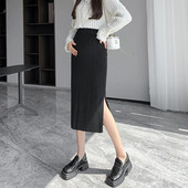 Raseda naise seelikud küljelt poolitatud sääre keskel Raseduse kõhu seelikud Kontorinaise Elegantne kootud seelik Sirged seelikud Must beež