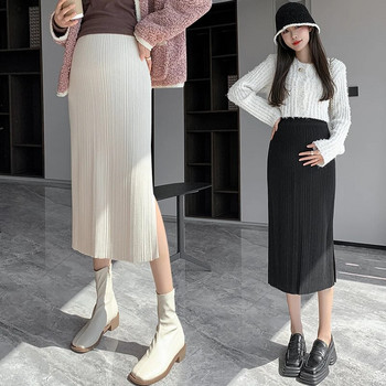 Έγκυος Φούστες Πλαϊνά σπαστά στη μέση της γάμπας Φούστες κοιλιάς εγκυμοσύνης Γραφείο Κυρία Κομψή πλεκτή φούστα ίσιες φούστες Μαύρη μπεζ
