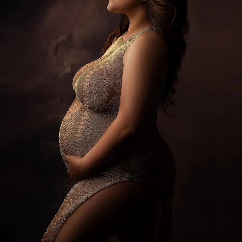 Seksi izdubljena haljina za fotografije trudnica Ženska pletena duga haljina Rekviziti za studijsko snimanje Bikini Cover Up