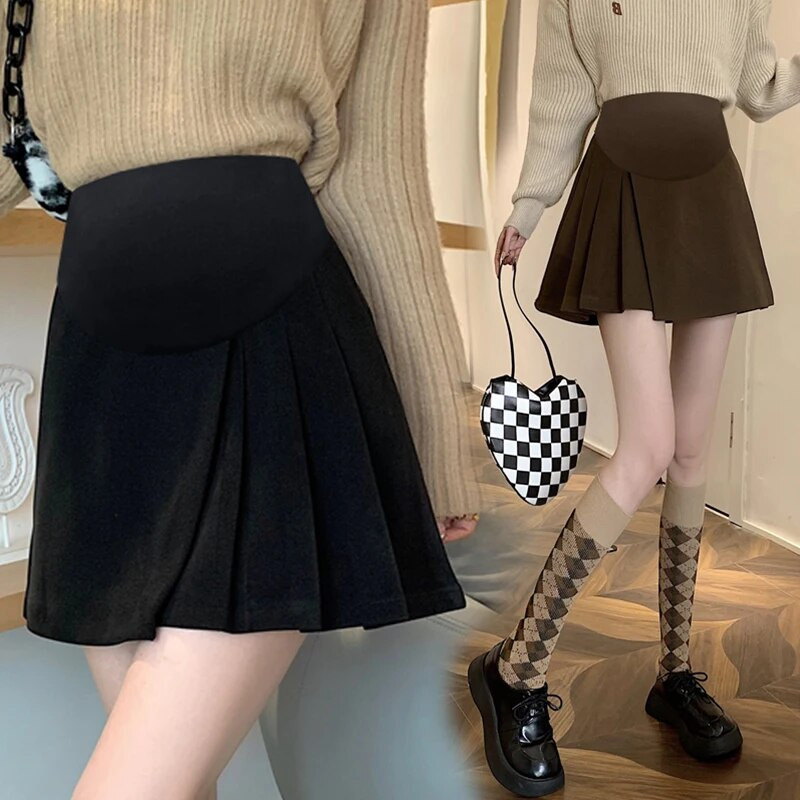 2022. gada rudens grūtnieču mini svārki ar regulējamu vidukli, grūtniecēm, sieviešu apģērbi, mode, grūtniecība, vilnas svārki, melna kafija