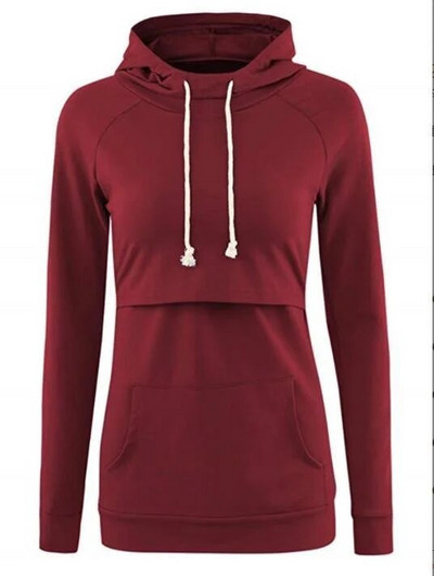 Majica s kapuljačom za trudnice i dojilje Dugi rukavi Ženska zimska odjeća za trudnice i dojilje Ležerna majica s klokanovim džepovima do struka