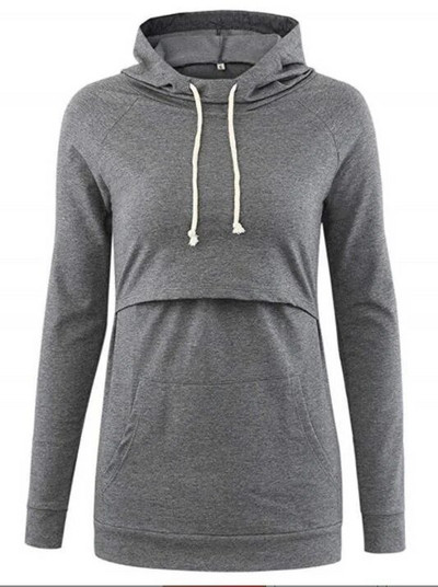 Majica s kapuljačom za trudnice i dojilje Dugi rukavi Ženska zimska odjeća za trudnice i dojilje Ležerna majica s klokanovim džepovima do struka