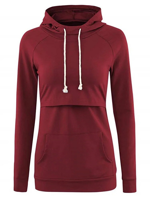 Majica s kapuljačom za trudnice i dojilje Dugi rukavi Ženska zimska odjeća za trudnice i dojilje Ležerna majica s klokanovim džepovima do struka