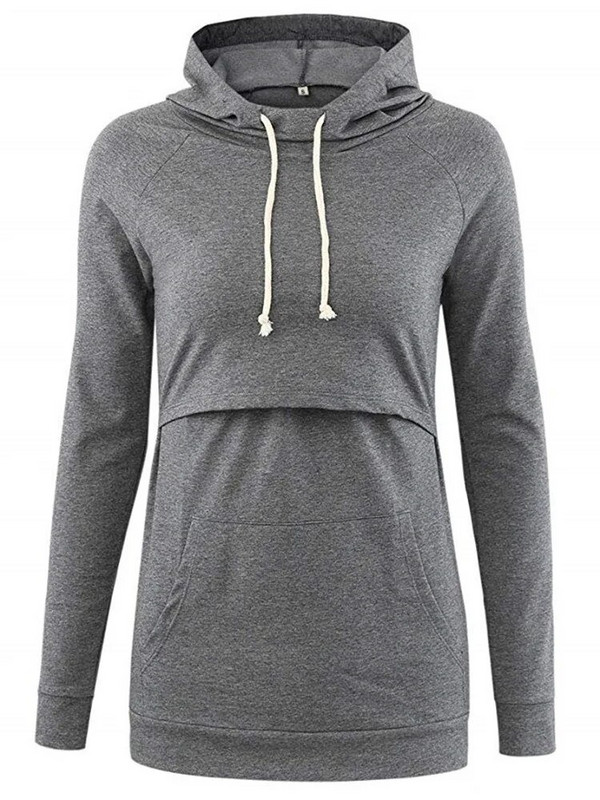 Majica s kapuljačom za trudnice i dojilje Dugi rukavi Ženska zimska odjeća za trudnice i dojilje Ležerna majica s klokanovim džepovima do struka