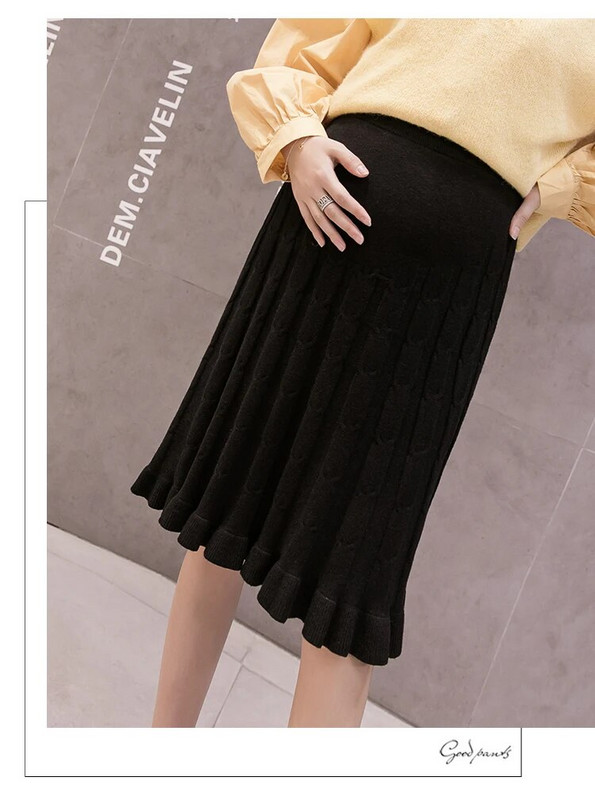 Rudens ir žiemos nėščioms moterims megzti sijonai su raukšlėmis Dryžuota gimdymo sijonai, klostuoti sijonai iki kelių