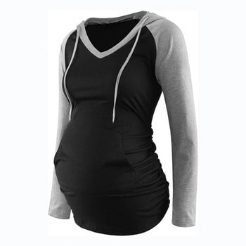 Φθινοπωρινές νέες κουκούλες με μακρυμάνικο μπλουζάκι εγκυμοσύνης Μονόχρωμο πουλόβερ Ρούχα εγκυμοσύνης Παλτό για έγκυες γυναίκες το χειμώνα