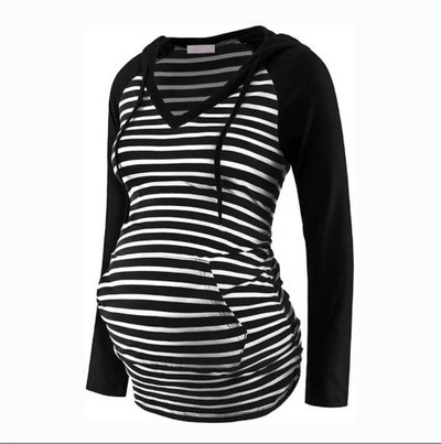 Rudens jauni V veida kakla kapuces ar garām piedurknēm grūtnieču T-krekls vienkrāsains džemperis Grūtniecības apģērbs grūtniecēm mētelis sievietēm ziemā