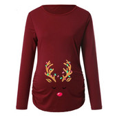 Zimske majice kratkih rukava s božićnim printom za trudnice s naborima i dugim rukavima za trudnice, dojilje i trudnice