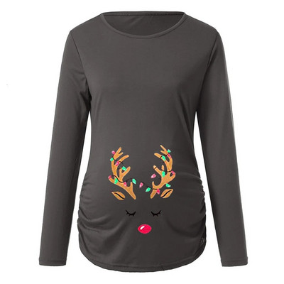 Zimske majice kratkih rukava s božićnim printom za trudnice s naborima i dugim rukavima za trudnice, dojilje i trudnice