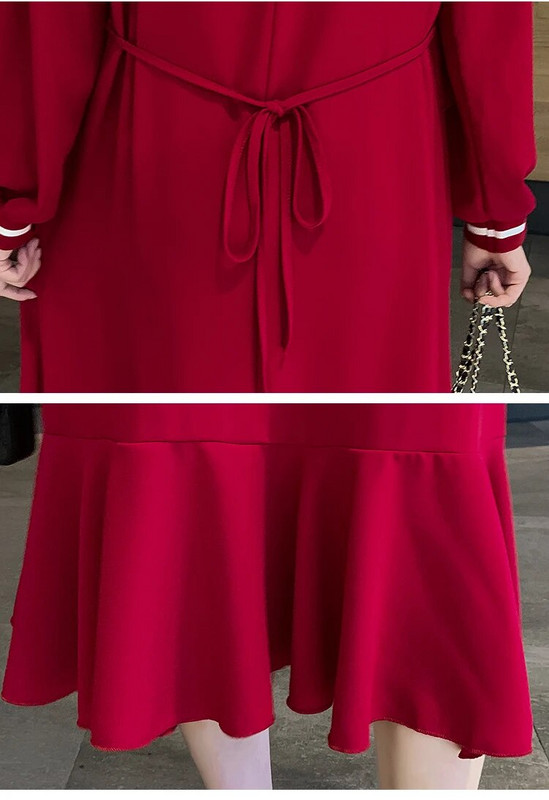 Rudens modes kleita grūtniecēm, mākslīgā, divdaļīgi volāni, garām piedurknēm ar V veida kakla izgriezumu, grūtniecei adīta kleita grūtniecēm.