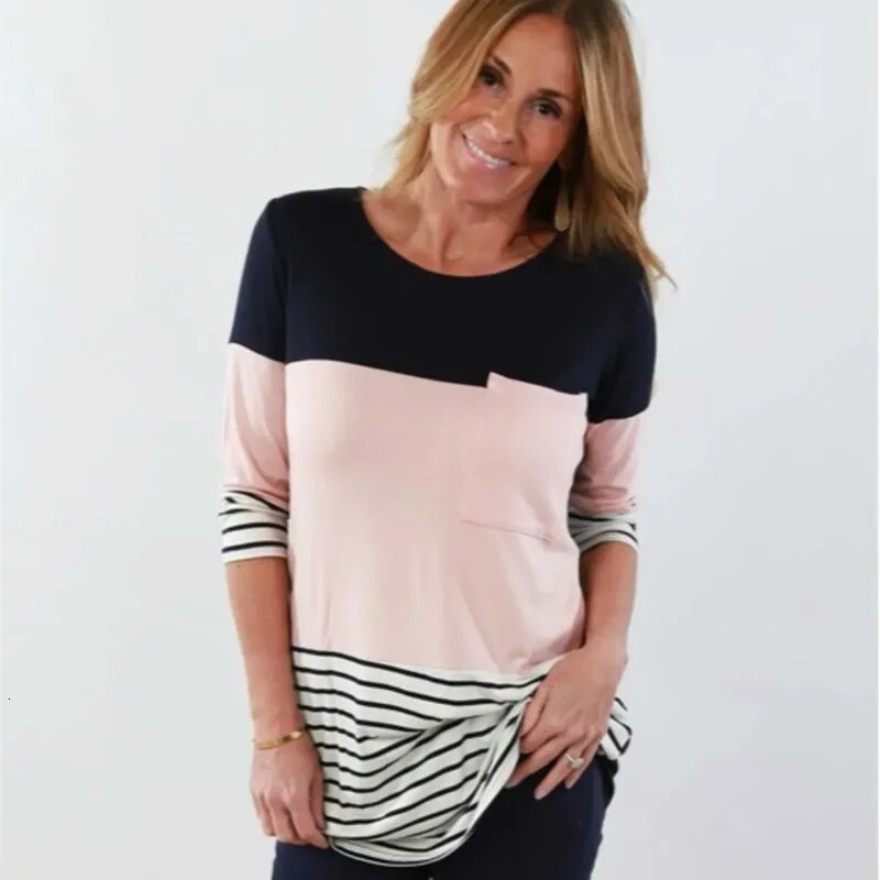 Ženska bluza za trudnice Majica s dugim rukavima na pruge za dojilje Majica kratkih rukava za mame koje doje Ženska ležerna bluza za proljeće i jesen