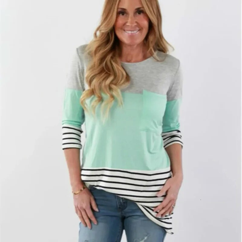 Ženska bluza za trudnice Majica s dugim rukavima na pruge za dojilje Majica kratkih rukava za mame koje doje Ženska ležerna bluza za proljeće i jesen
