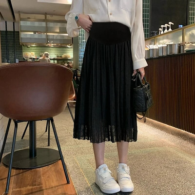 Modna suknja za grudi za trudnice Empired Zimske plisirane suknje s podesivim strukom Čipkane suknje za trudnice Slatka trudnička odjeća