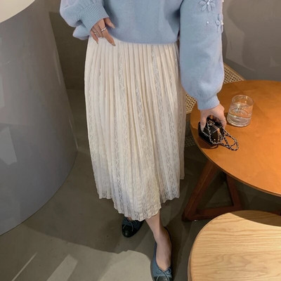 Modna suknja za grudi za trudnice Empired Zimske plisirane suknje s podesivim strukom Čipkane suknje za trudnice Slatka trudnička odjeća