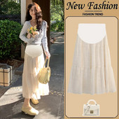 2023-as koreai stílusú kismamaszoknyák, magas derekú, patchwork, terhes női sifonszoknyák földig érő terheshasszoknyák