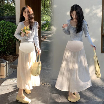 Φούστες εγκυμοσύνης 2023 Κορεάτικου στυλ Φούντες με ψηλόμεσο συνονθύλευμα Φούστες σιφόν έγκυων γυναικών Φούστες εγκυμοσύνης μέχρι το πάτωμα