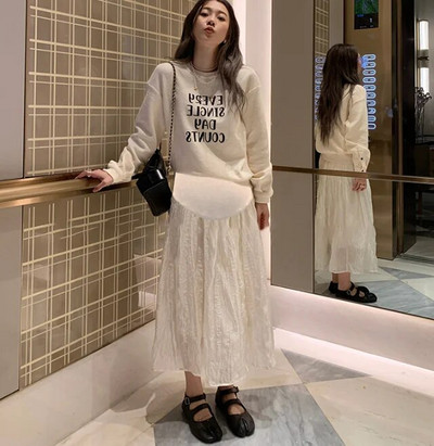 2023-as koreai stílusú kismamaszoknyák, magas derekú, patchwork, terhes női sifonszoknyák földig érő terheshasszoknyák