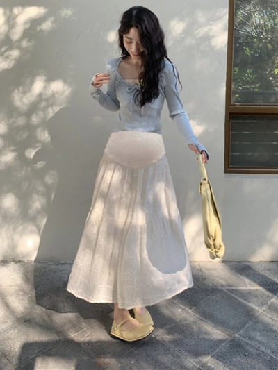 2023-as koreai stílusú kismamaszoknyák, magas derekú, patchwork, terhes női sifonszoknyák földig érő terheshasszoknyák