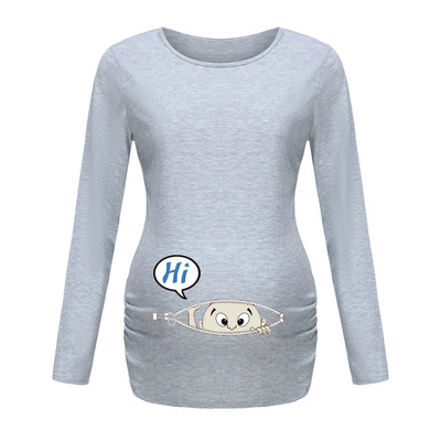 Jesenska odjeća za trudnice s printom smiješnog crtića Majice dugih rukava za trudnice velikih veličina Ženske vruće majice Odjeća za trudnice