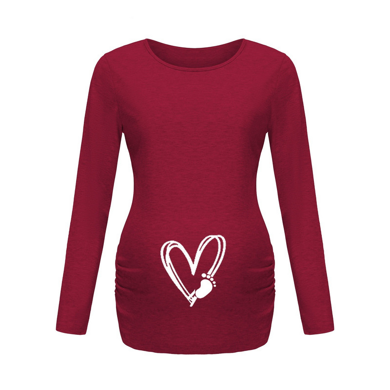 Jesenska odjeća za trudnice s printom smiješnog crtića Majice dugih rukava za trudnice velikih veličina Ženske vruće majice Odjeća za trudnice