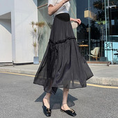 Bézs fekete kismama hasi szoknyák magas derekú divat terhes nők rakott szoknya fodrok patchwork húzózsinór terhes szoknyák