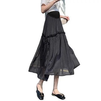 Bézs fekete kismama hasi szoknyák magas derekú divat terhes nők rakott szoknya fodrok patchwork húzózsinór terhes szoknyák