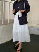 Fehér terhes női hasszoknya, magas derekú, bokáig érő kismama szoknya béléssel Édes terhességi szoknyák