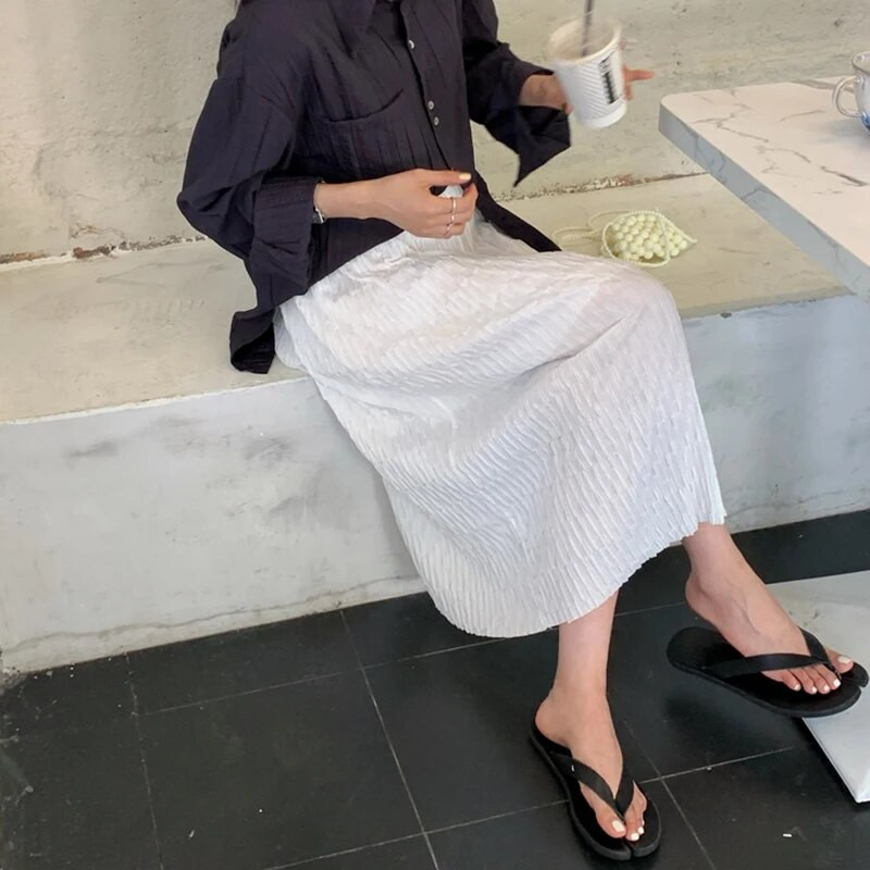 Fehér terhes női hasszoknya, magas derekú, bokáig érő kismama szoknya béléssel Édes terhességi szoknyák