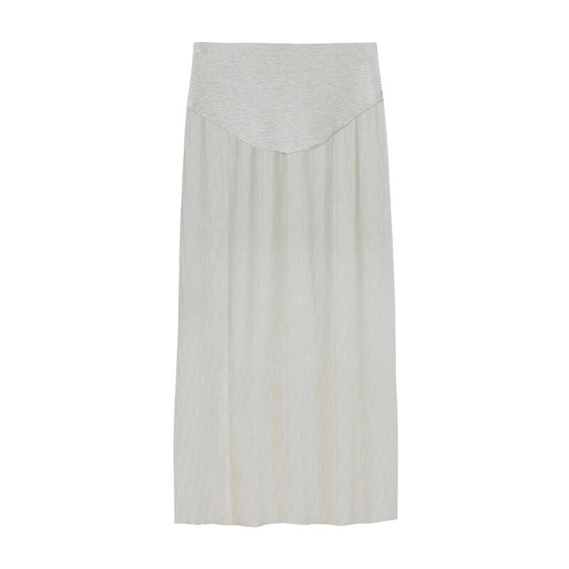 Fehér terhes női hasszoknya, magas derekú, bokáig érő kismama szoknya béléssel Édes terhességi szoknyák