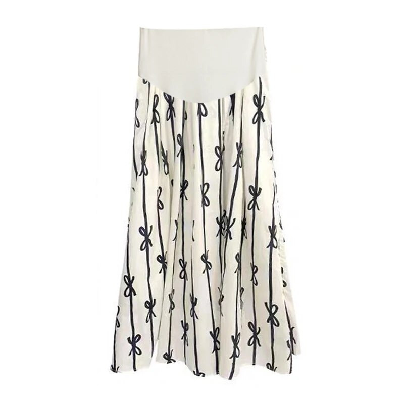 Šifonske suknje s uzorcima mašna za trudnice s visokim strukom, duge široke plisirane suknje za trudnice Odjeća za trudnice