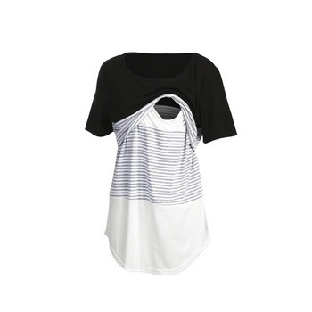 Лятна нова тениска с райета за бременни жени с къс ръкав Тениска за кърмене Дамско облекло, подходящо за кожата, свободно време