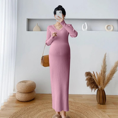 BTQWFD Γυναικείο φόρεμα Έγκυος γυναικείο ένδυμα πλεκτό με λαιμόκοψη με μακρυμάνικο γυναικείο streetwear 2023 Νέα μόδα Φθινόπωρο Χειμώνας Κορεάτικα