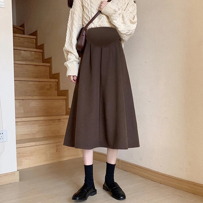 Melnā kafija Modes Grūtnieču vēdera svārki ar augstu vidukli Grūtniecība Empired Svārki Gari, brīvi Grūtnieces A-Line Lietussarga svārki